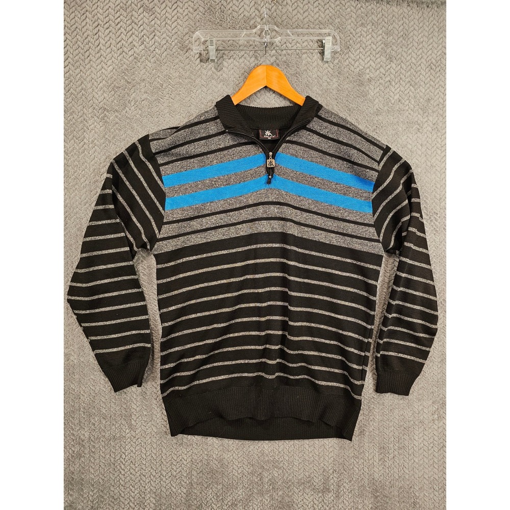 Y2K Red Ape Men 3XL Quarter Zip Striped Sweater Color Block Urban Mock Neck Knit